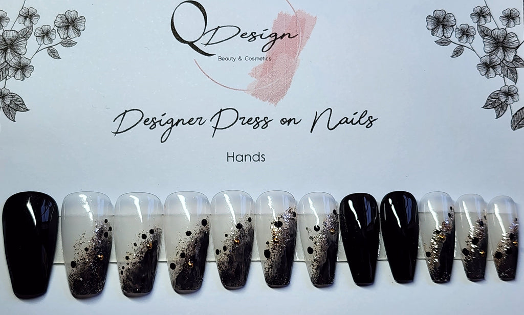 Designer Gel Press on Nails (24-26 Nails with Full Preparation Kit, Glue and Tabs)