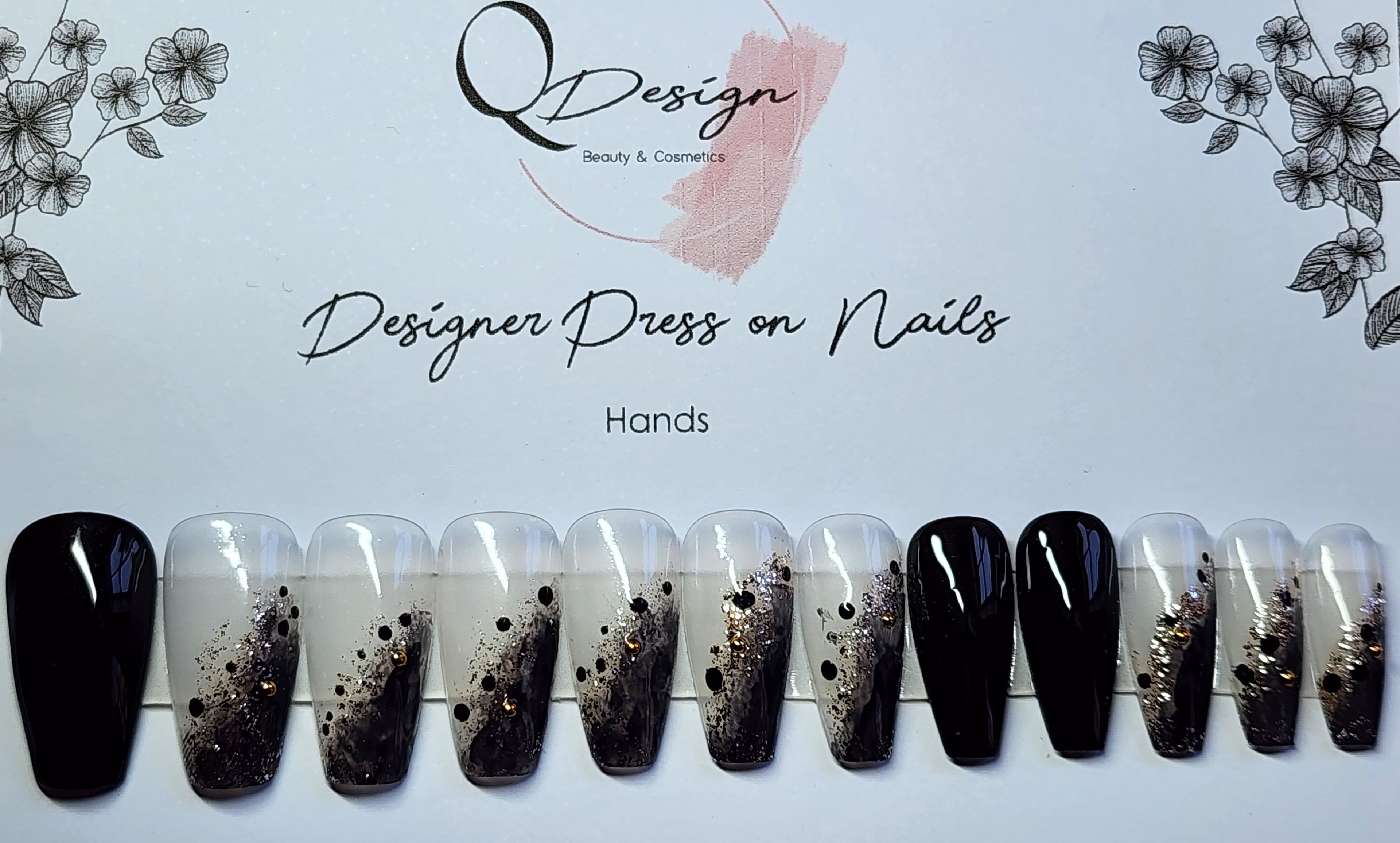 Designer Gel Press on Nails (24-26 Nails with Full Preparation Kit, Glue and Tabs)