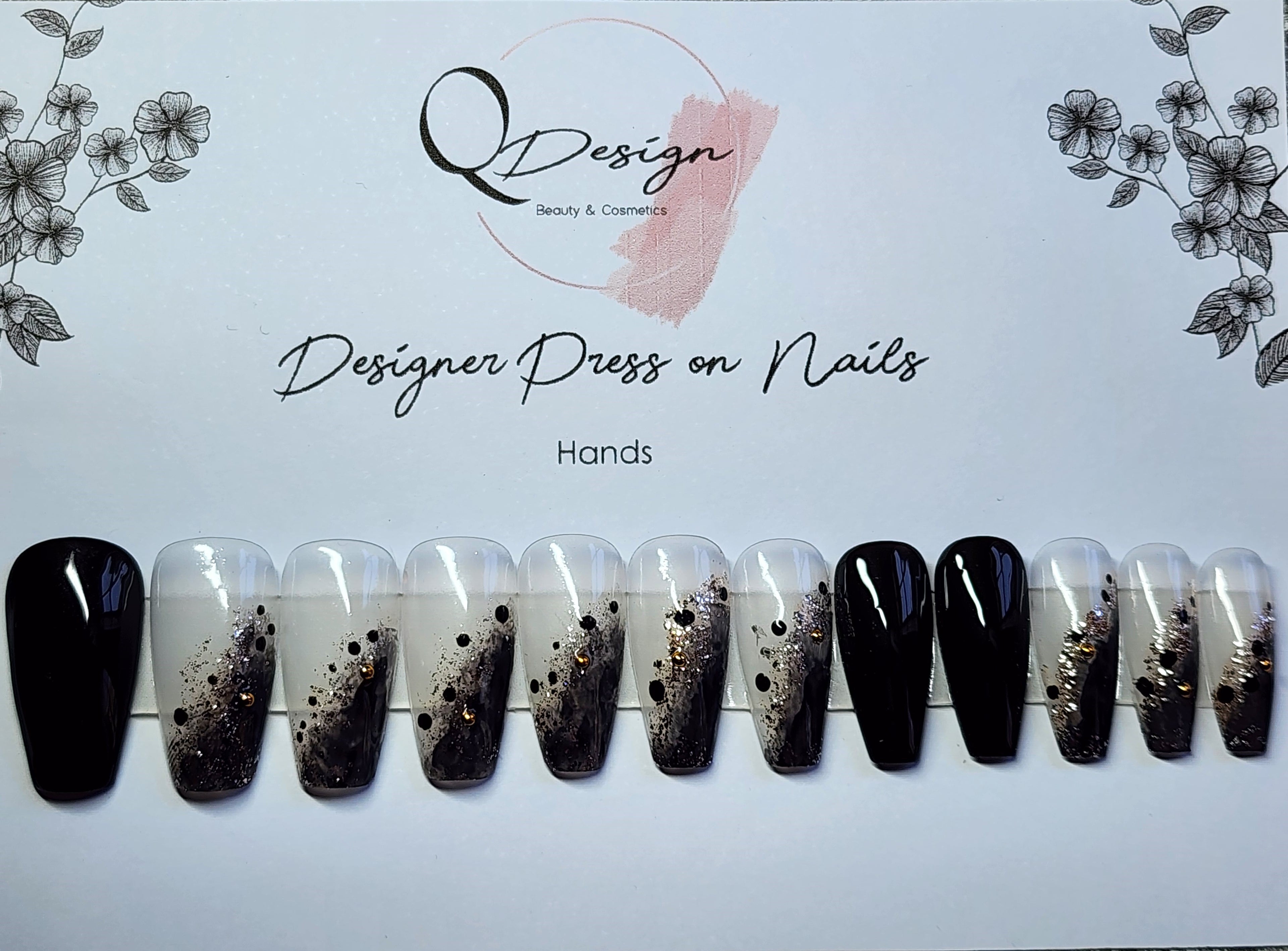 Designer Gel Press on Nails (24-26 Nails with Full Preparation Kit, Glue and Tabs)