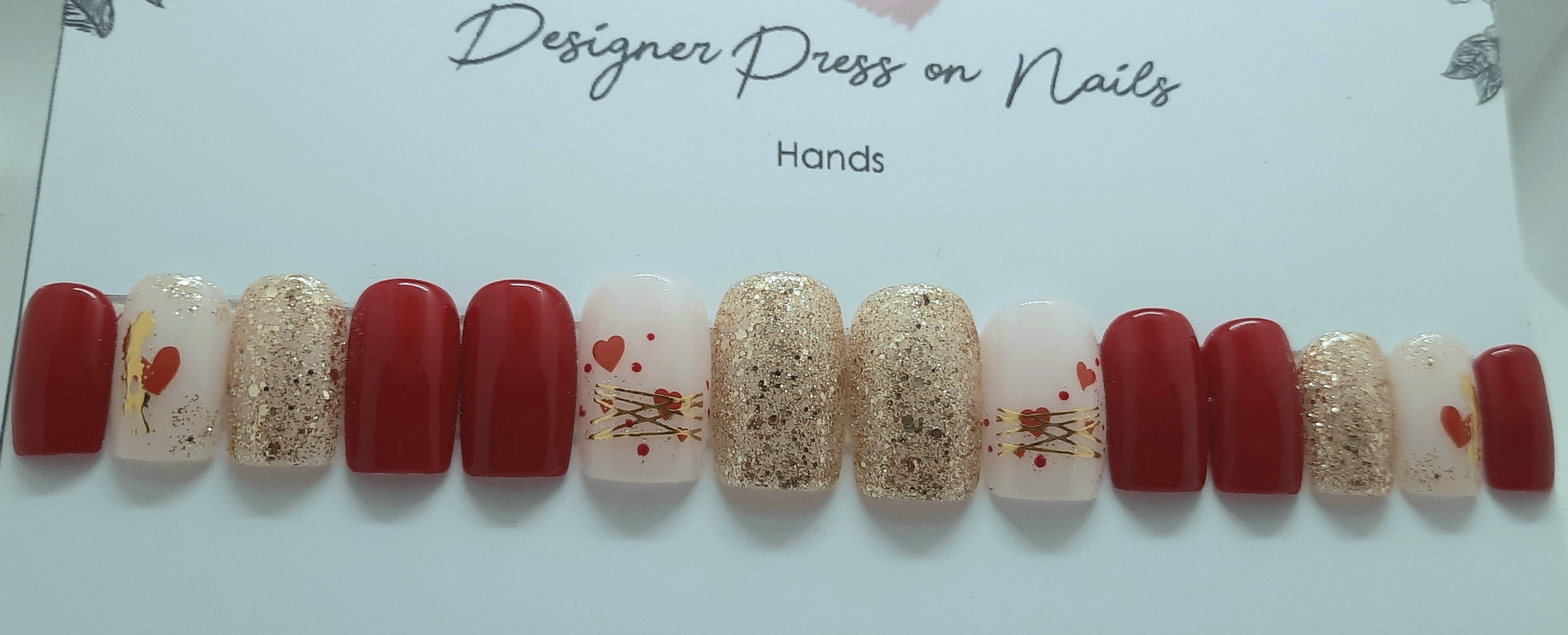 Designer Gel Press on Nails (24-26 Nails with Full Preparation Kit, Glue and Tabs)