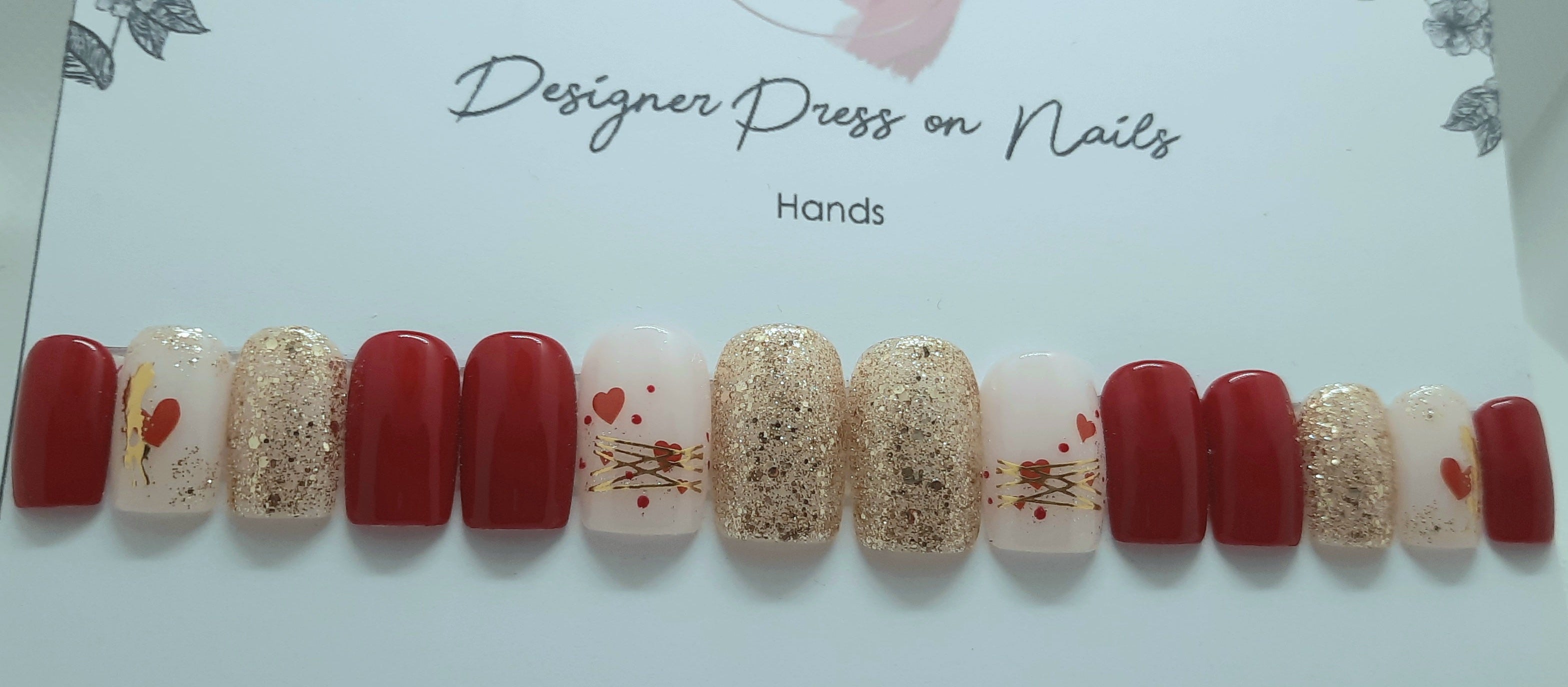 Designer Gel Press on Nails (24-26 Nails with Full Preparation Kit, Glue and Tabs)