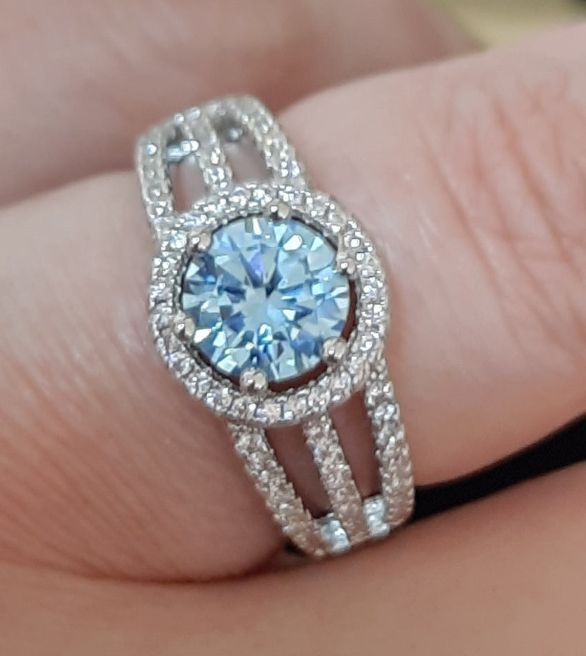 Rings Round Cut 3 Strand Ocean Blue and Zirconia's Ring (8 O/P) Adjuster Available Size 7