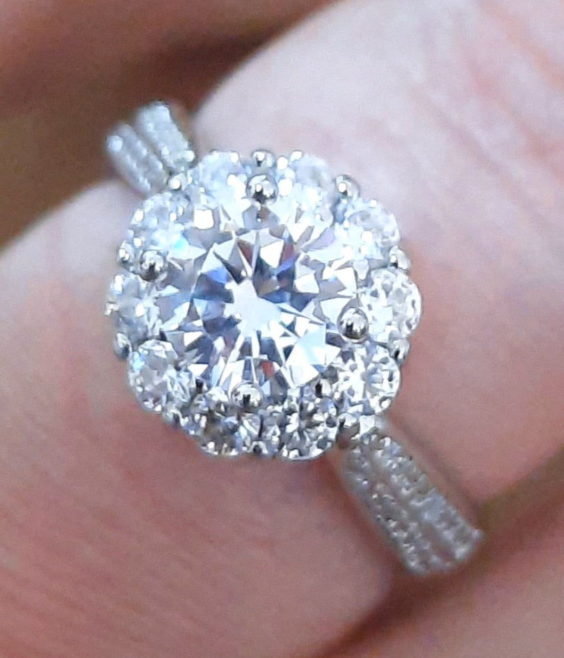 Rings Round Flower Cut 925 Silver Adjustable Moissanite Ring