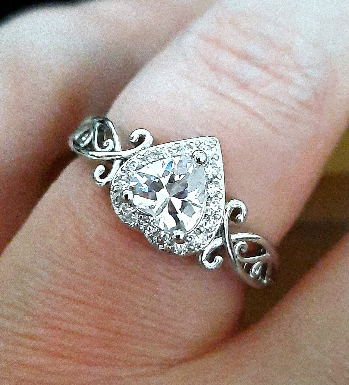Rings 925 Sterling Silver Filligree Heart Shape Zirconia (7 M/N and 8 O/P)