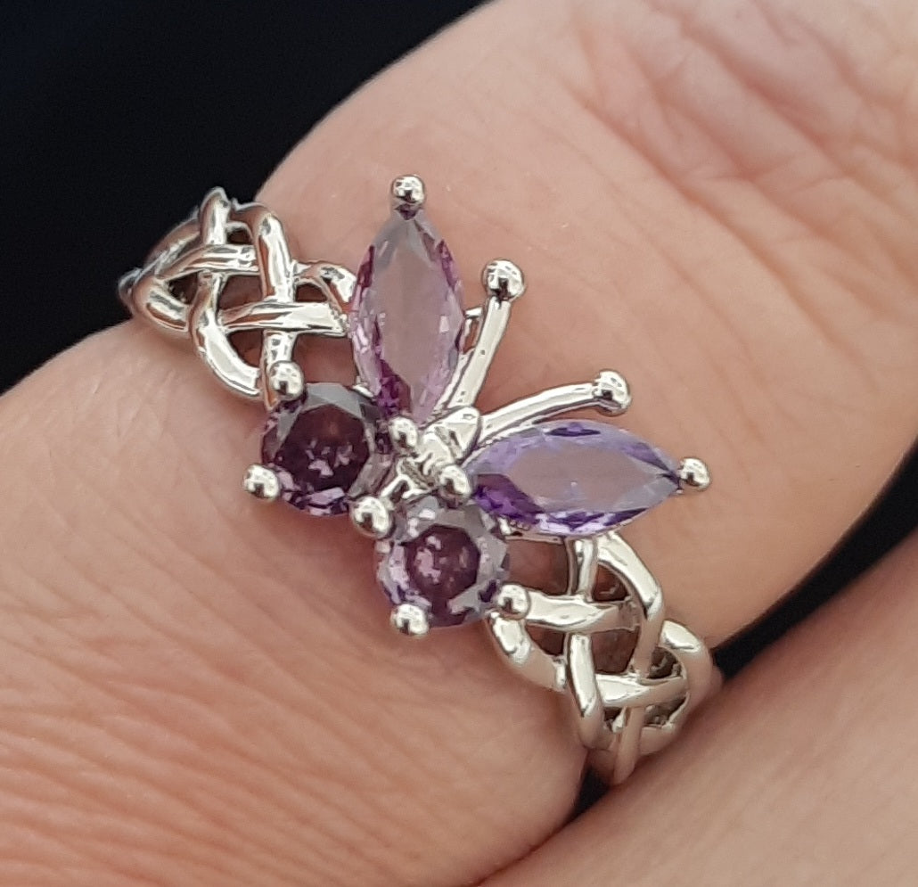 Rings 925 Sterling Silver Purple Amethyst Zirconia Butterfly Ring