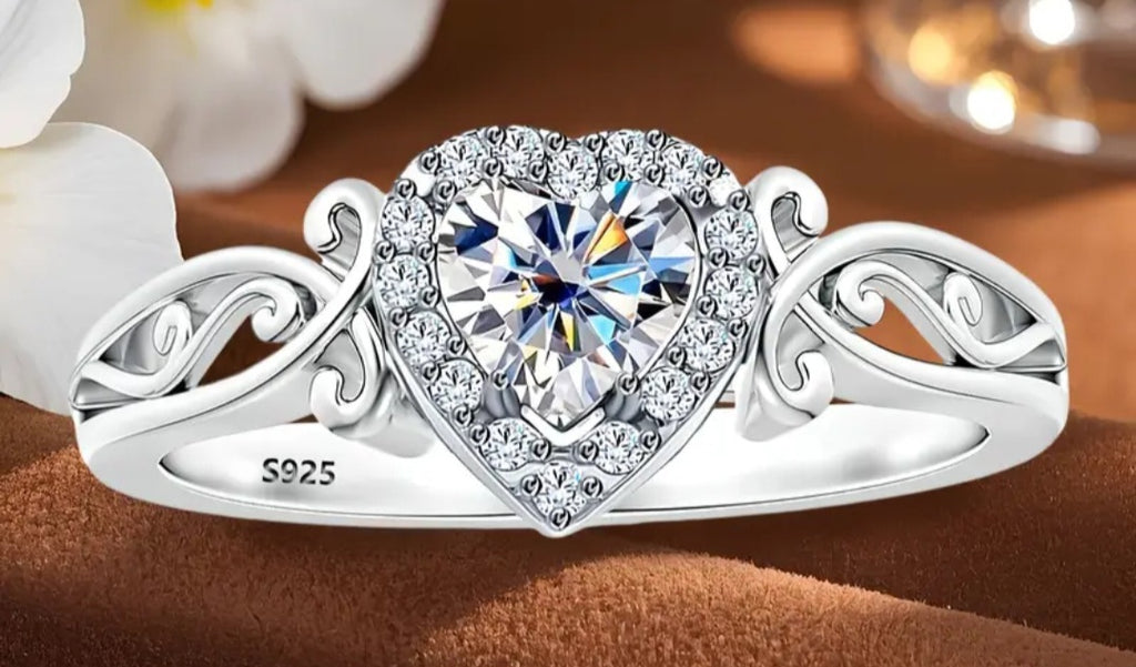 Rings 925 Sterling Silver Filligree Heart Shape Zirconia (7 M/N and 8 O/P)
