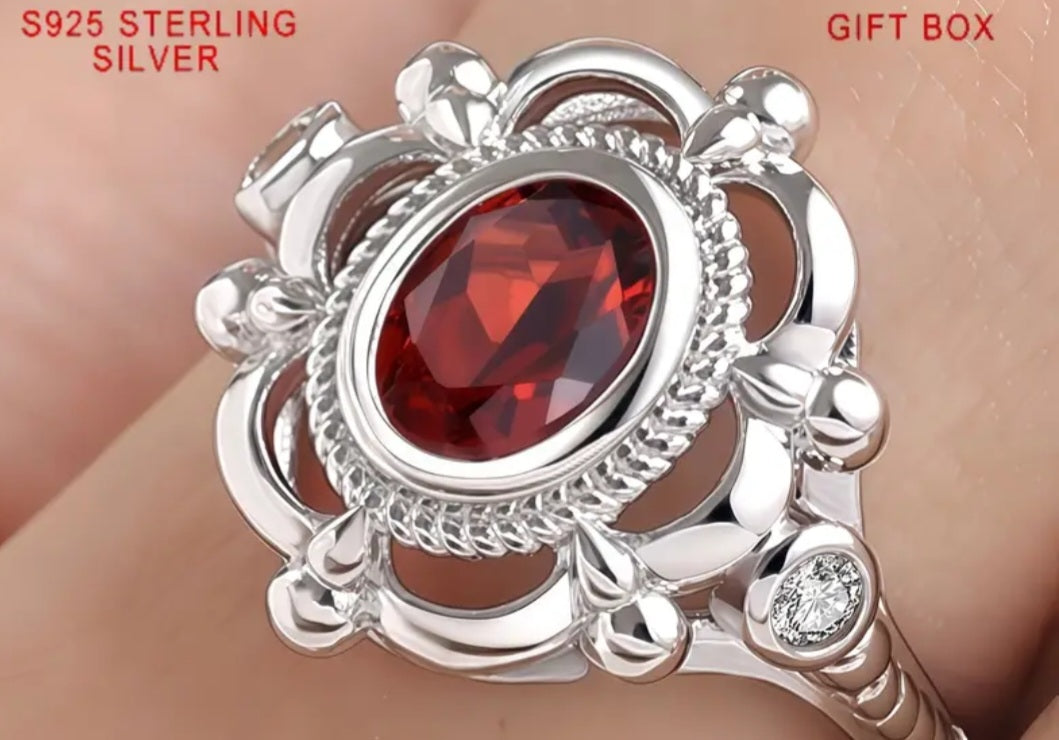 Rings 925 Sterling Silver Victorian Ruby Zirconia Style (7 M/N and 8 O/P)