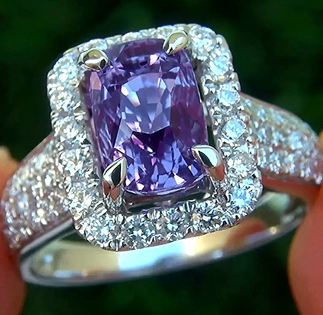 Rings 925 Silver Vintage Amethyst Zirconia with small Zirconia's. No Tarnish