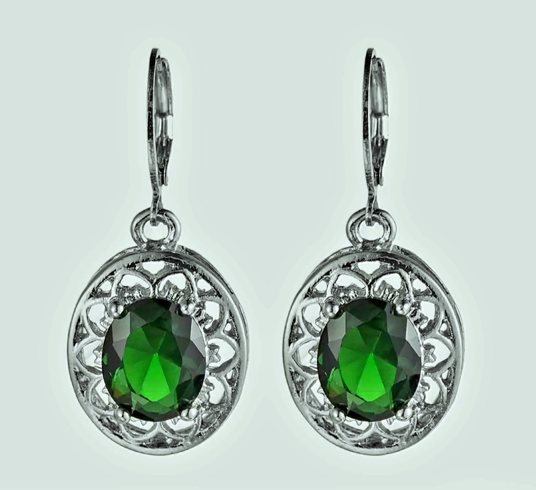Earrings Victorian Style Emerald
