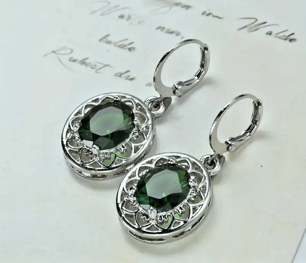 Earrings Victorian Style Emerald