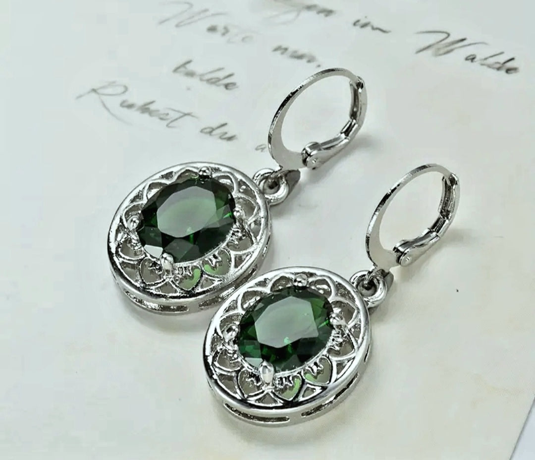 Earrings Victorian Style Emerald