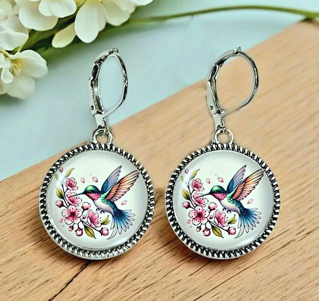 Earrings Real Titanium Dangling Humming Birds with Glossy Finish (No Tarnish)