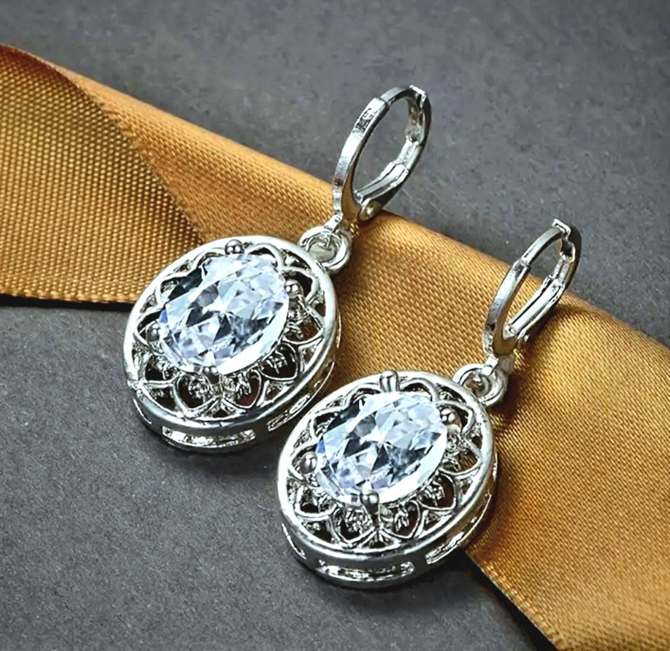 Earrings Titanium Victorian White Zirconia Dangling