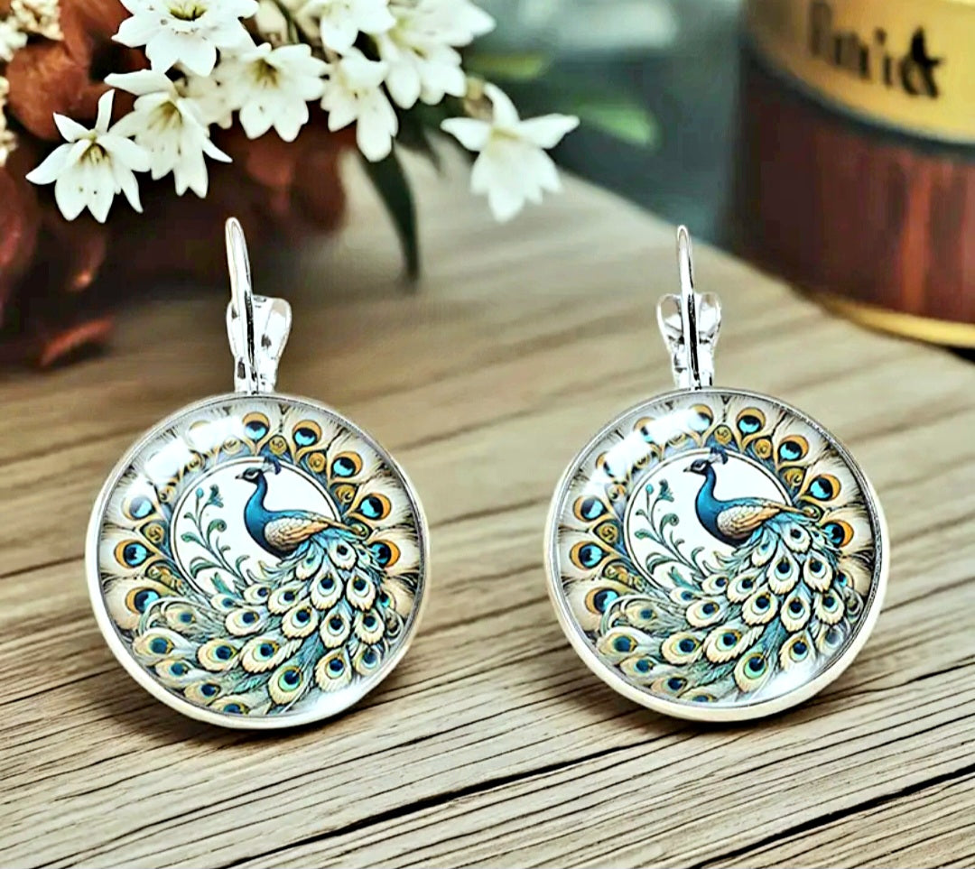Earrings Real Titanium Peacock Dangling Huggie Earrings (No Tarnish)