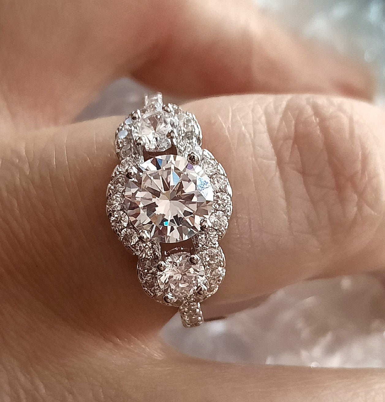 Rings 925 Silver Three Stone Moissanite Ring