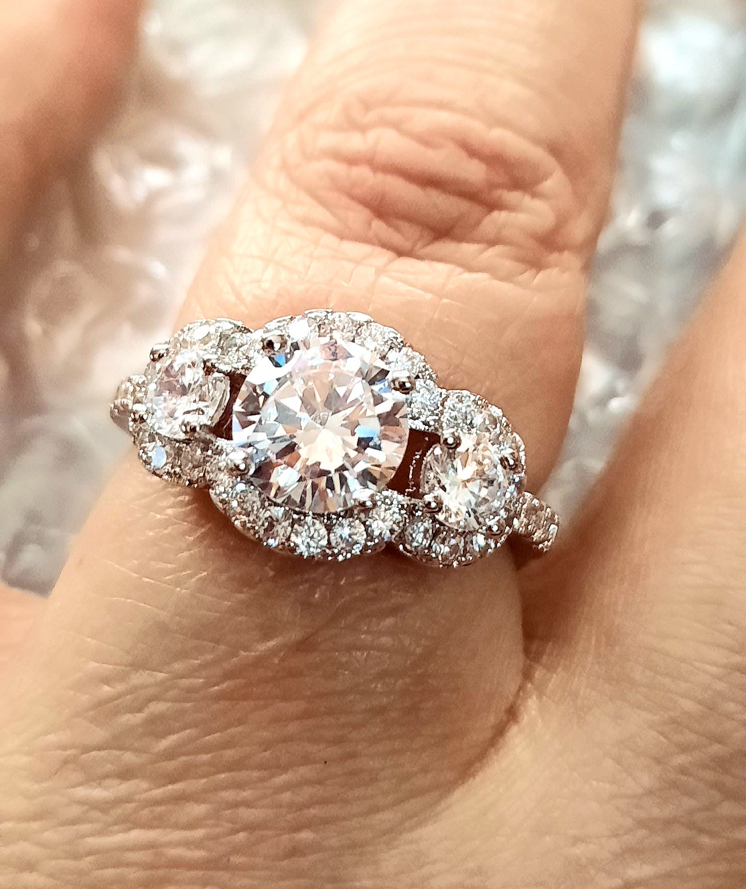 Rings 925 Silver Three Stone Moissanite Ring