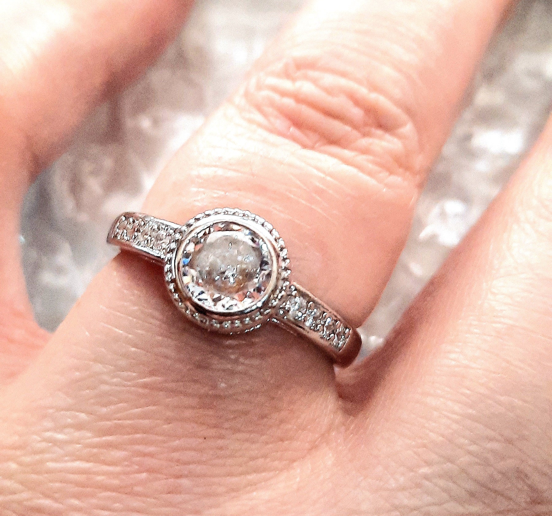 Rings 925 Silver Round Cut Moissanite with all around Zirconia's (7 M/N and 8 O/P)