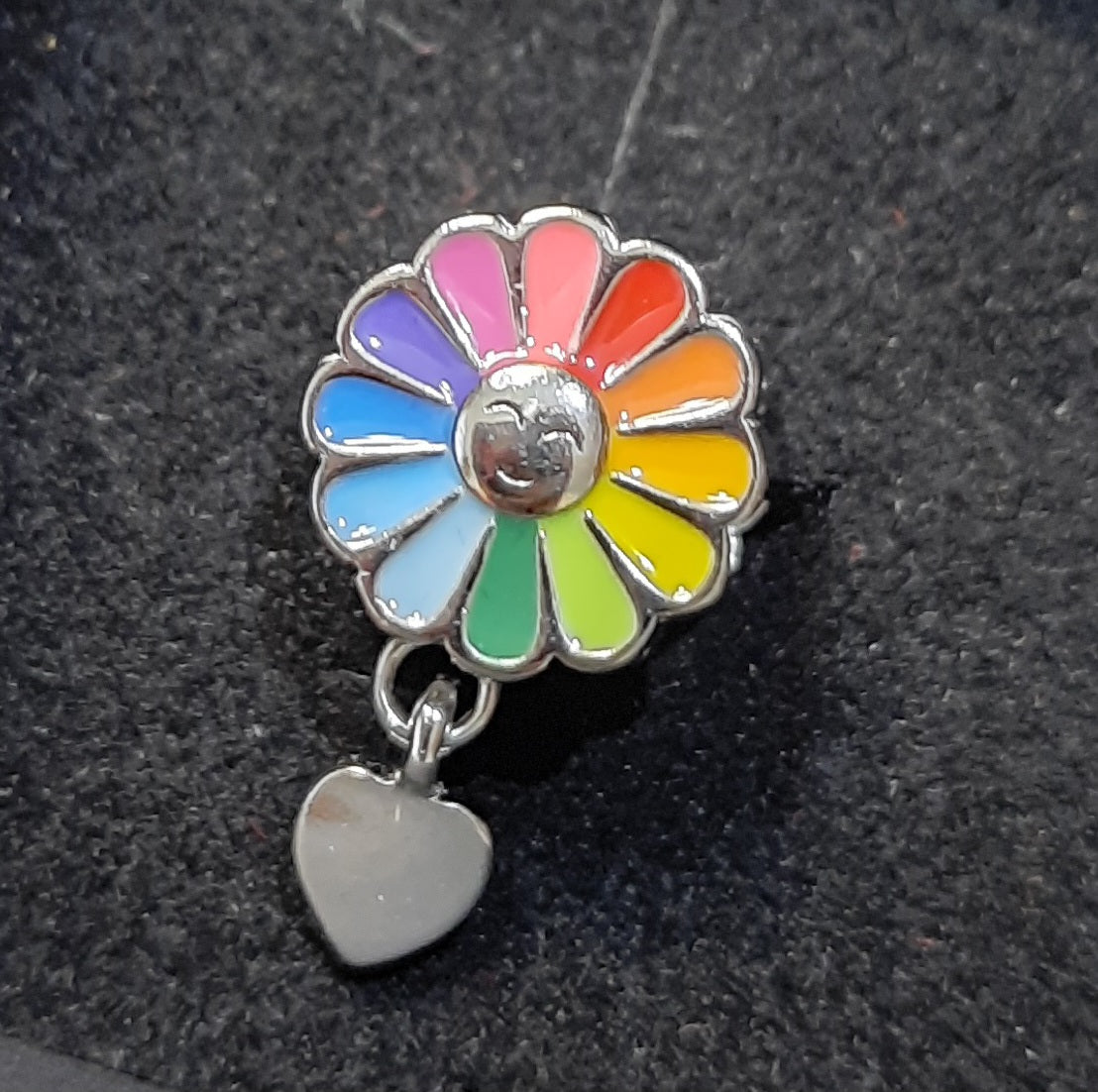 Charms 925 Silver Multicolor Flower Smiley Charm with Dangling Little Heart