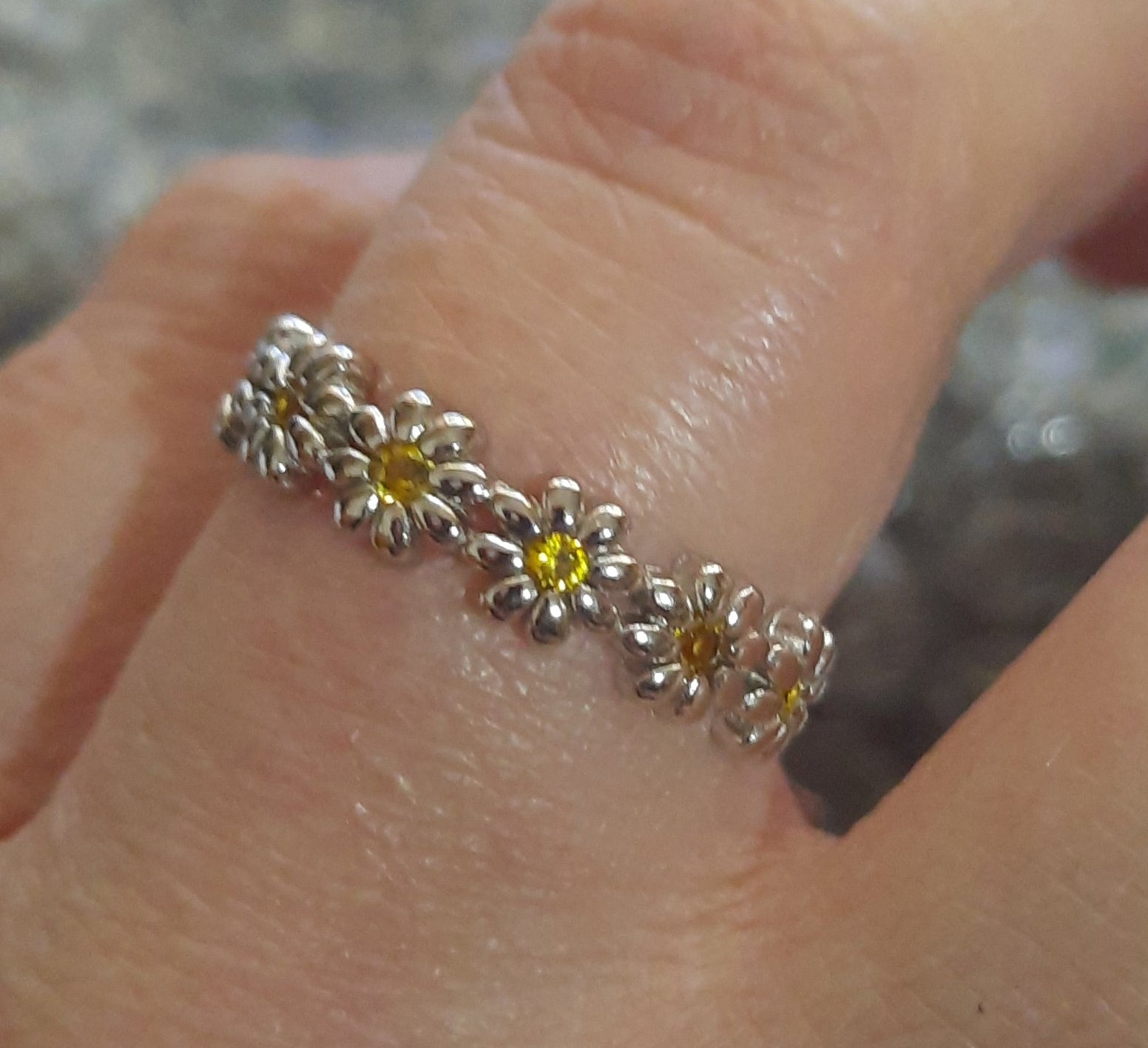 Rings 925 Silver Beautiful Daisies with Yellow Zirconia's