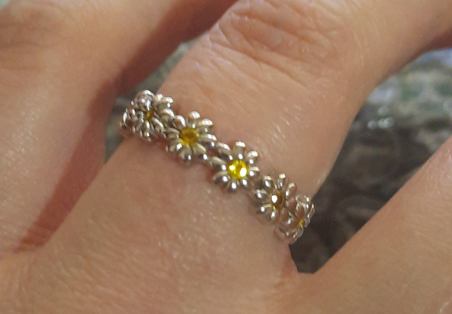 Rings 925 Silver Beautiful Daisies with Yellow Zirconia's