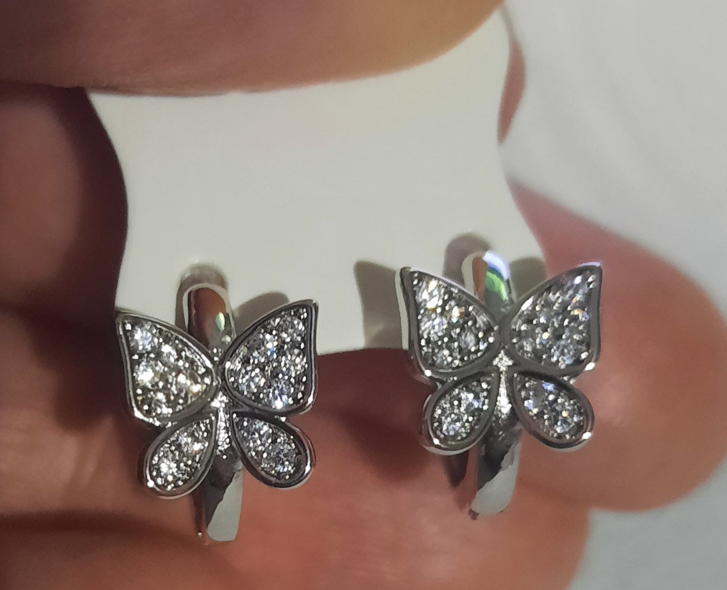 Earrings 925 Silver Beautiful Zirconia Butterflies Huggies
