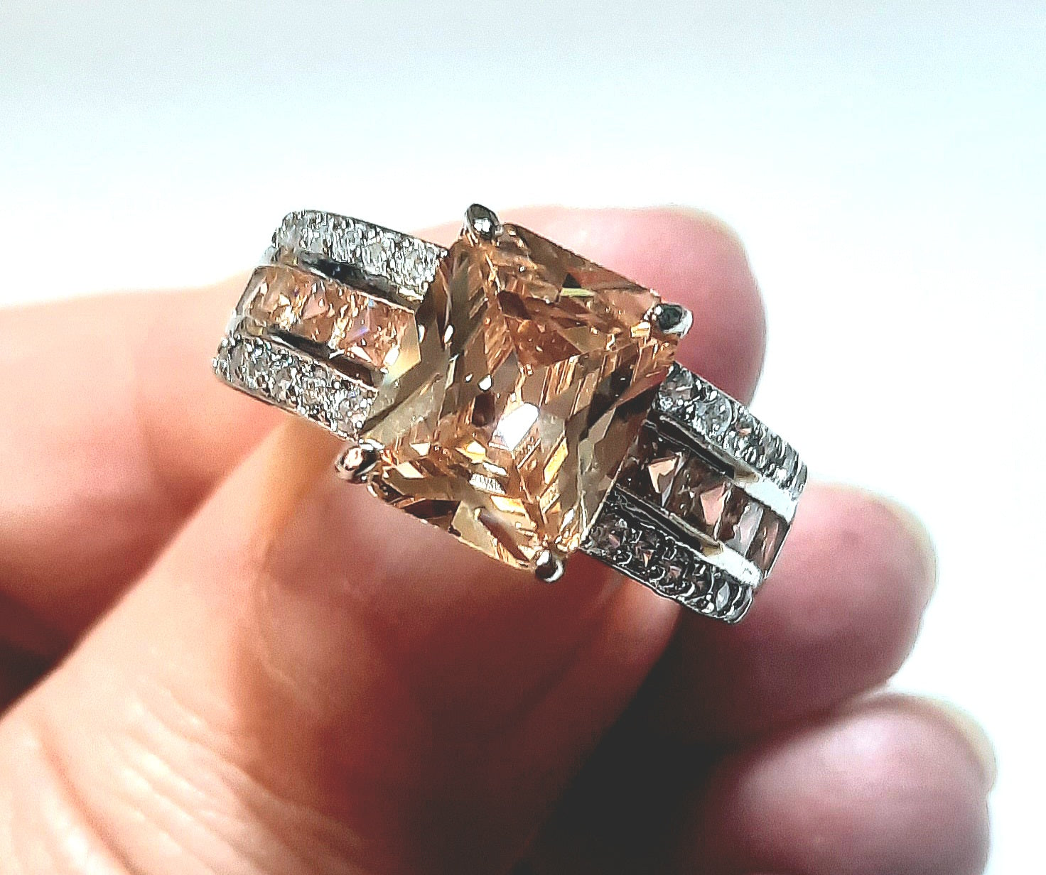 Rings 925 Silver Beautiful Champagne Stones with Zirconia's (No Tarnish)