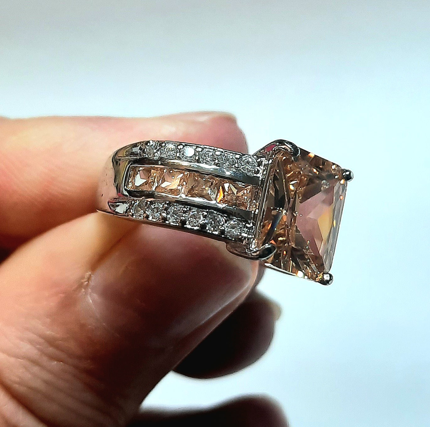Rings 925 Silver Beautiful Champagne Stones with Zirconia's (No Tarnish)
