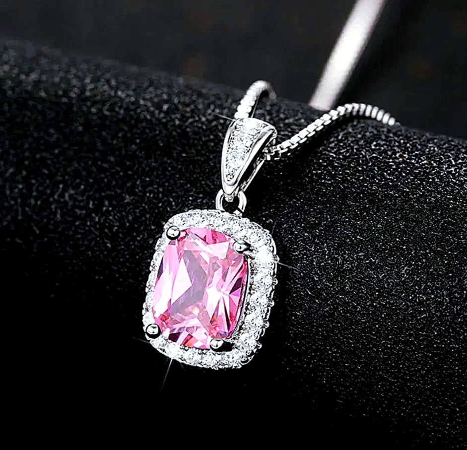 Necklace Real Titanium Pink Snow and White Zirconia 48cm Tarnish Free Not Adjustable