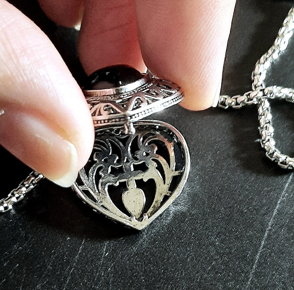 Necklace Real Titanium Black Opal Heart Locket Pendant (Tarnish Free)