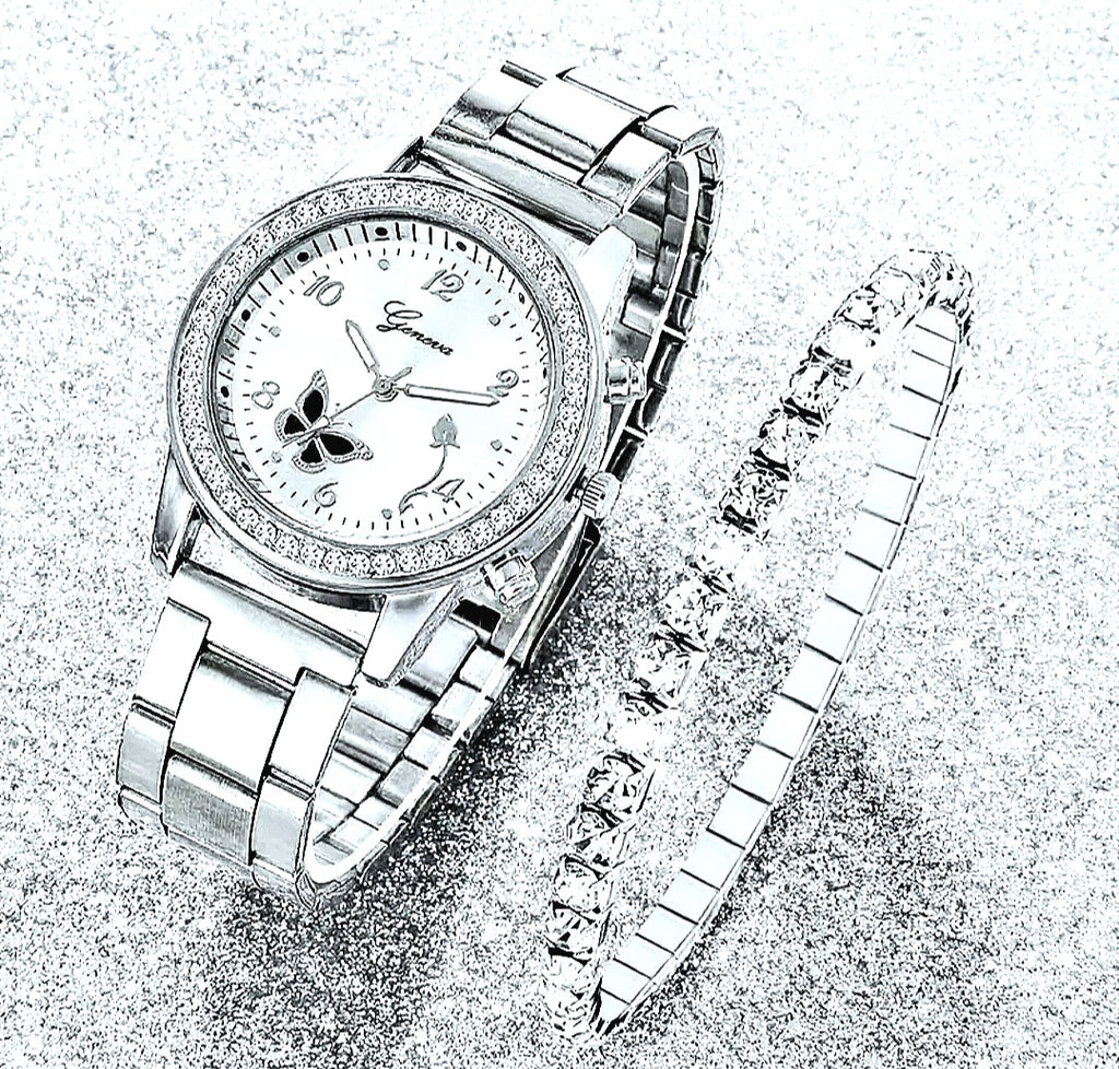 Watches a Beautiful Silver Quartz set with Butterfly and Zirconia's Detail.