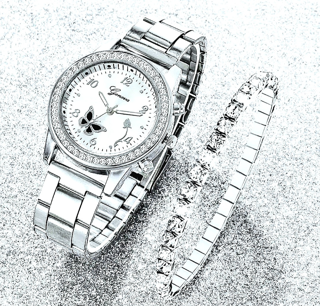 Watches a Beautiful Silver Quartz set with Butterfly and Zirconia's Detail.