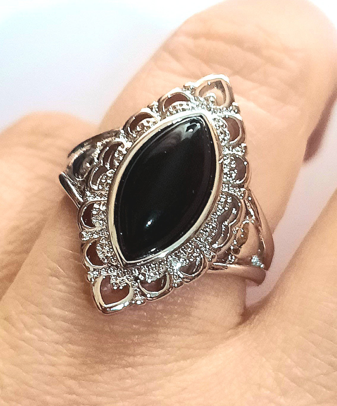 Rings 925 Sterling Silver Black Onyx Bohemian Filigree