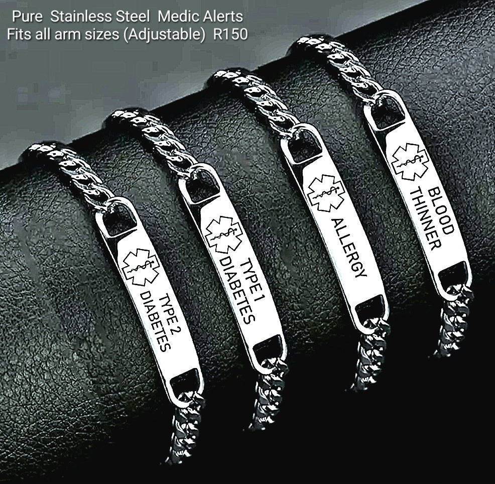 Medical Alert Pure Stainless Steel Arm Bands. Adjustable to fit your size