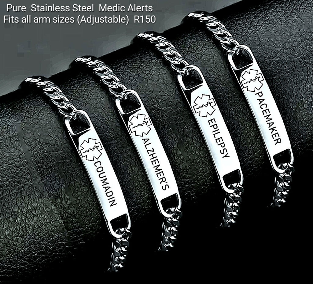 Medical Alert Pure Stainless Steel Arm Bands. Adjustable to fit your size