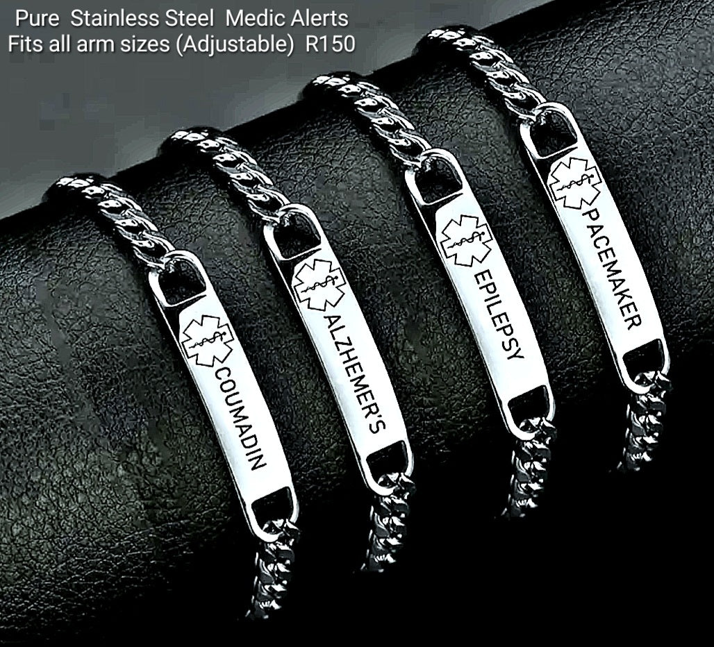 Medical Alert Pure Stainless Steel Arm Bands. Adjustable to fit your size