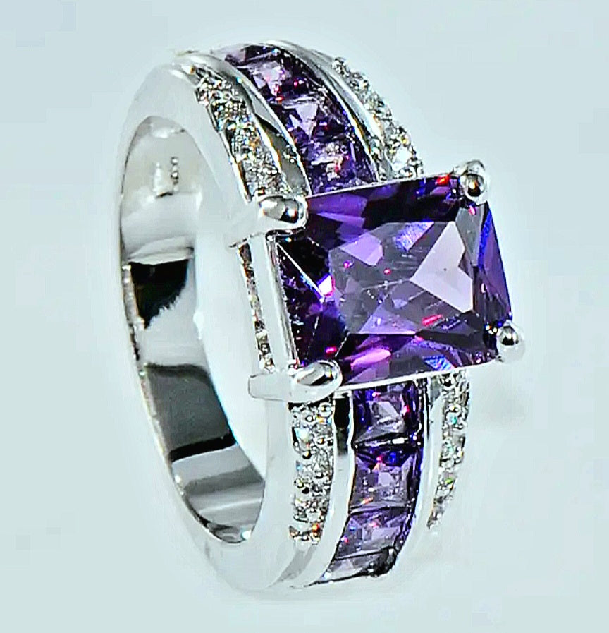 Rings Amethyst Zirconia Stones with White Zirconia Stones Setting. Titanium (No Tarnish)
