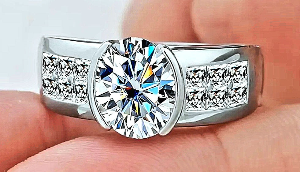 Rings 925 Sterling Silver Moissanite Stone Band. Beautiful Setting.