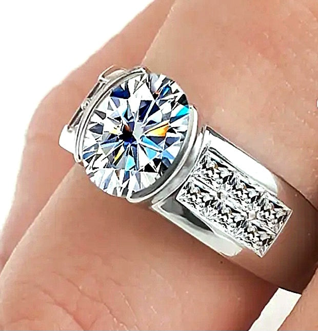 Rings 925 Sterling Silver Moissanite Stone Band. Beautiful Setting.