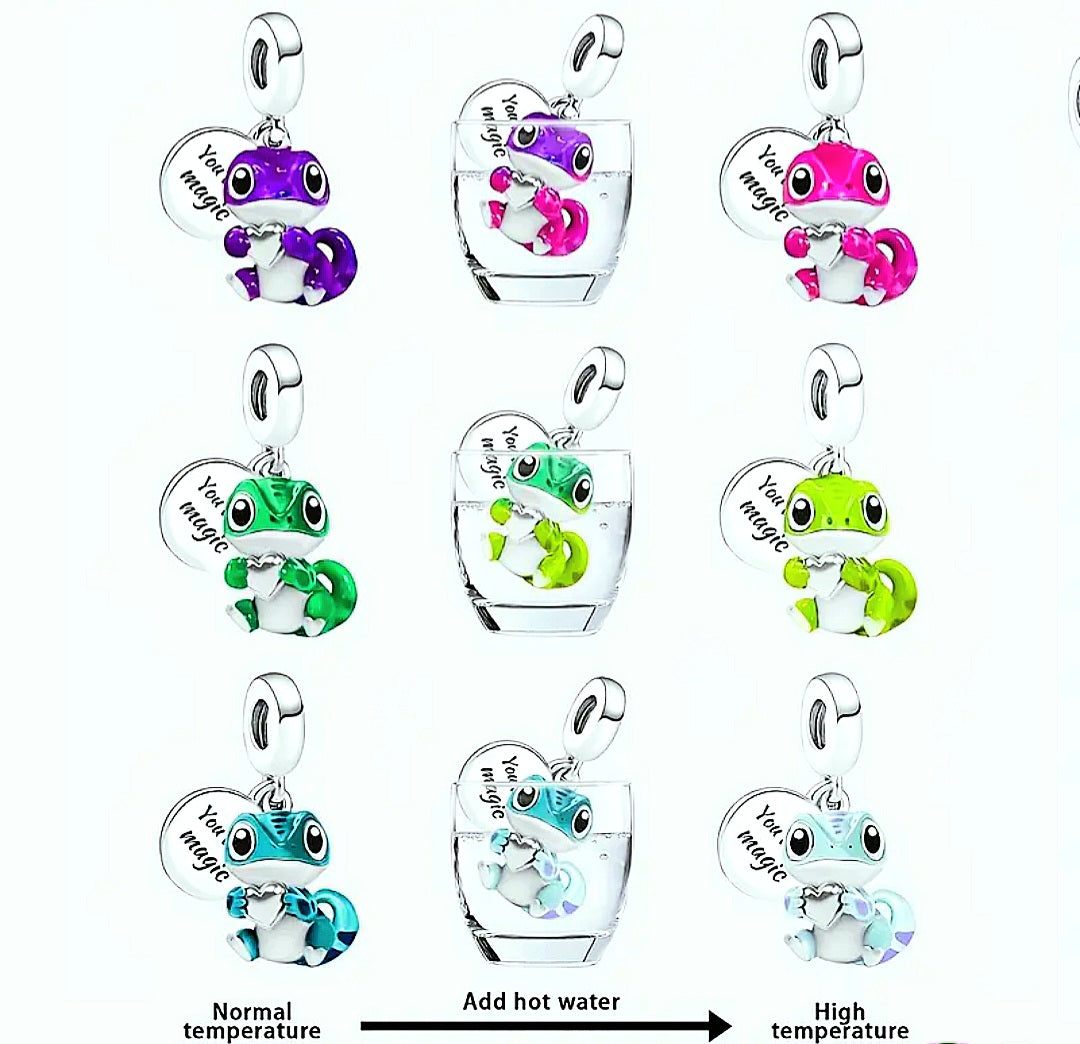Charms 925 Silver Cute Gecko/Lizard Heat Color Changing Charms