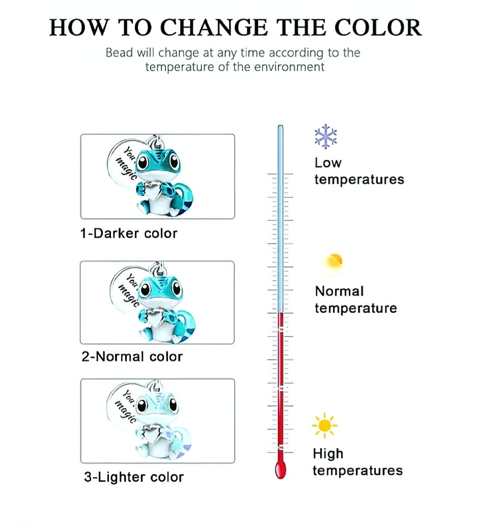 Charms 925 Silver Cute Gecko/Lizard Heat Color Changing Charms