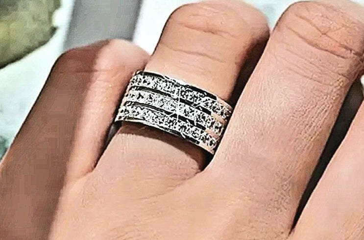 Rings 925 Sterling Silver Three Row Eternity White Zirconia Band