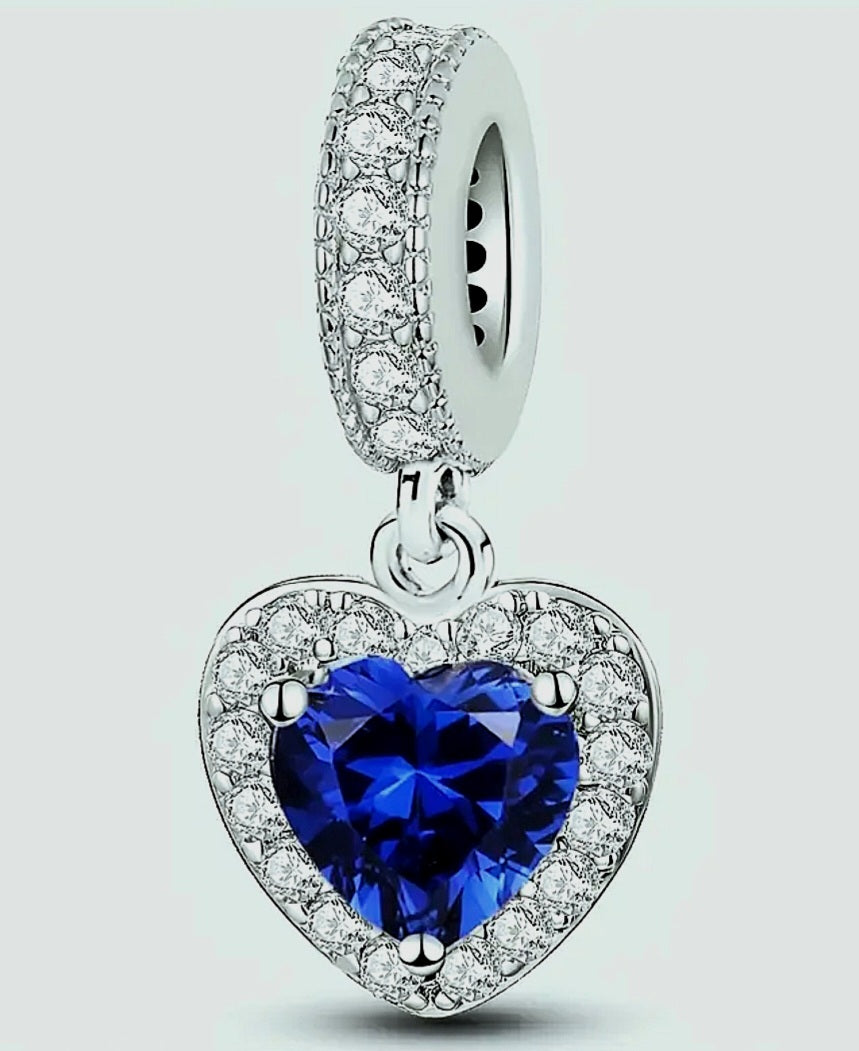 Charms 925 Silver Blue and White Heart Zirconia's Charm
