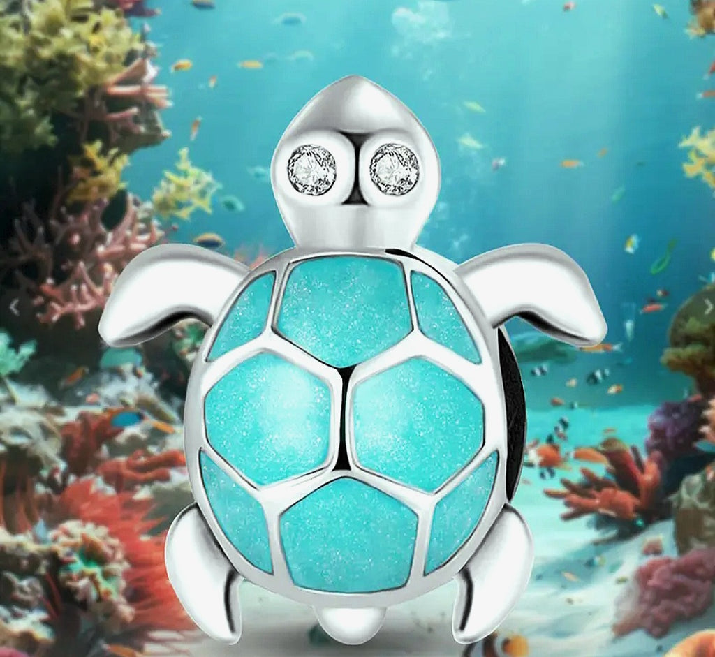 Charms 925 Sterling Silver Turtle that Glows in the Dark With Zirconia Eyes