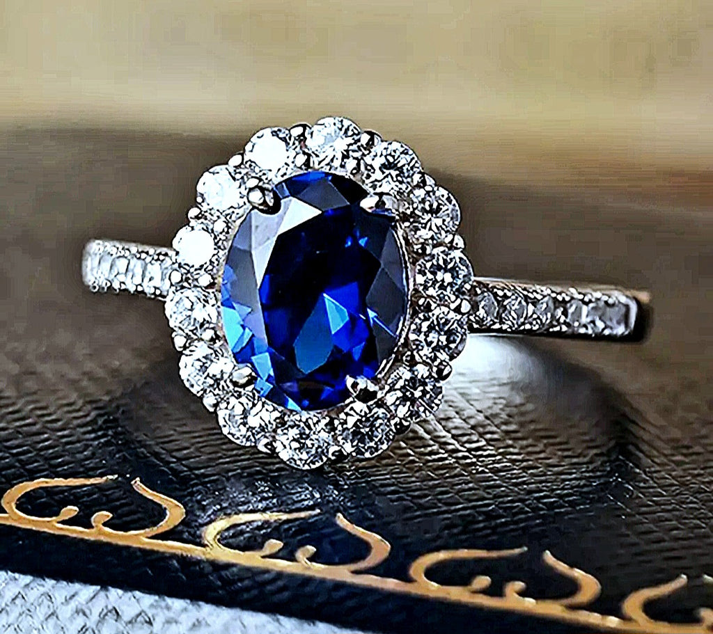 Rings 925 Sterling Silver Small Cut Princess Style Sapphire Zirconia Stone
