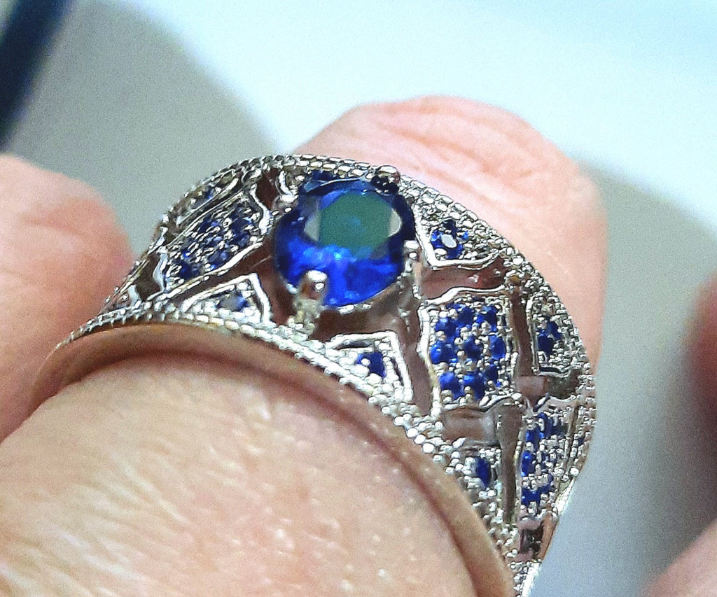 Rings 925 Sterling Silver Blue Sapphire Zirconia's Band. Beautiful Setting