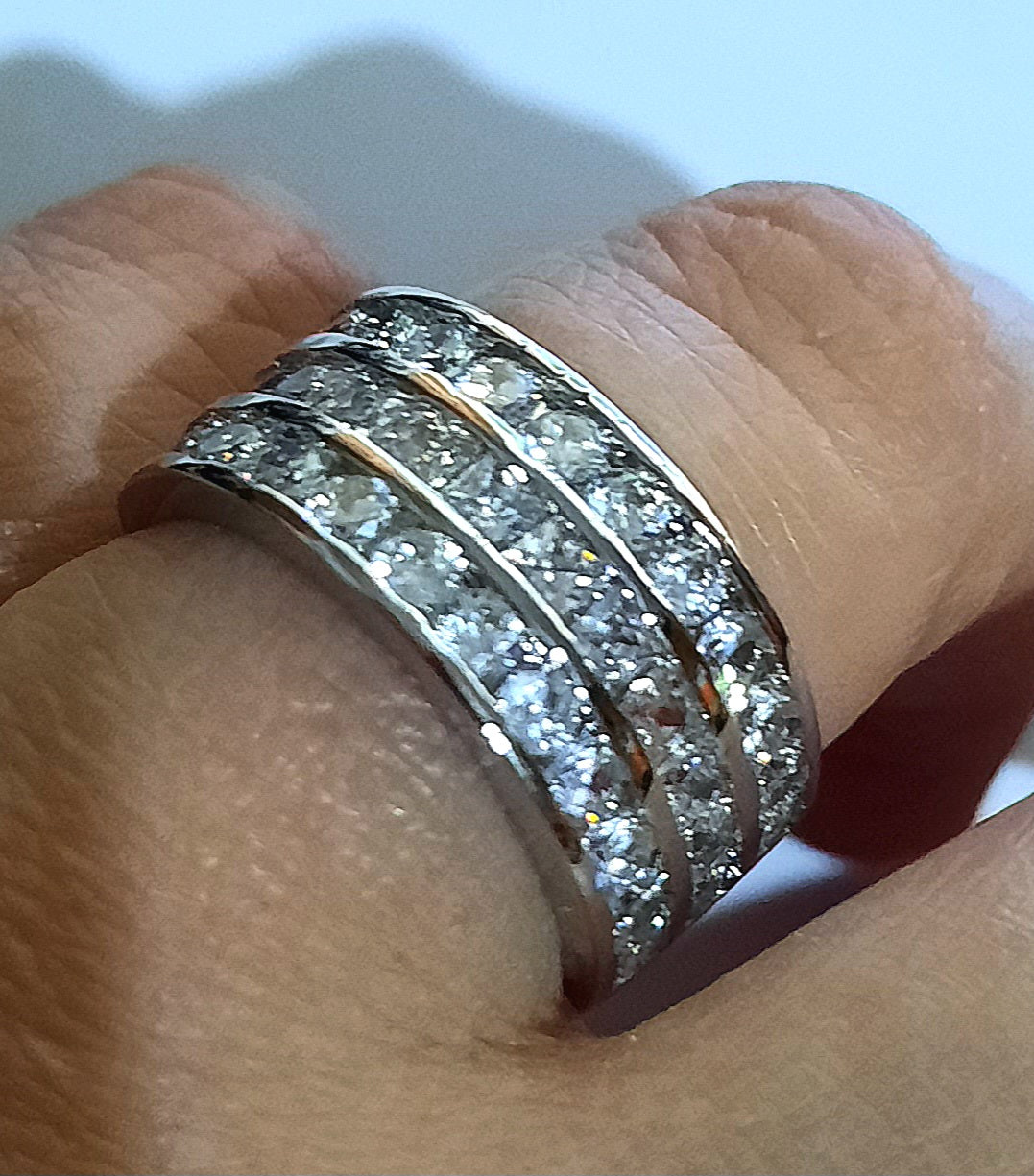 Rings 925 Sterling Silver Three Row Eternity White Zirconia Band