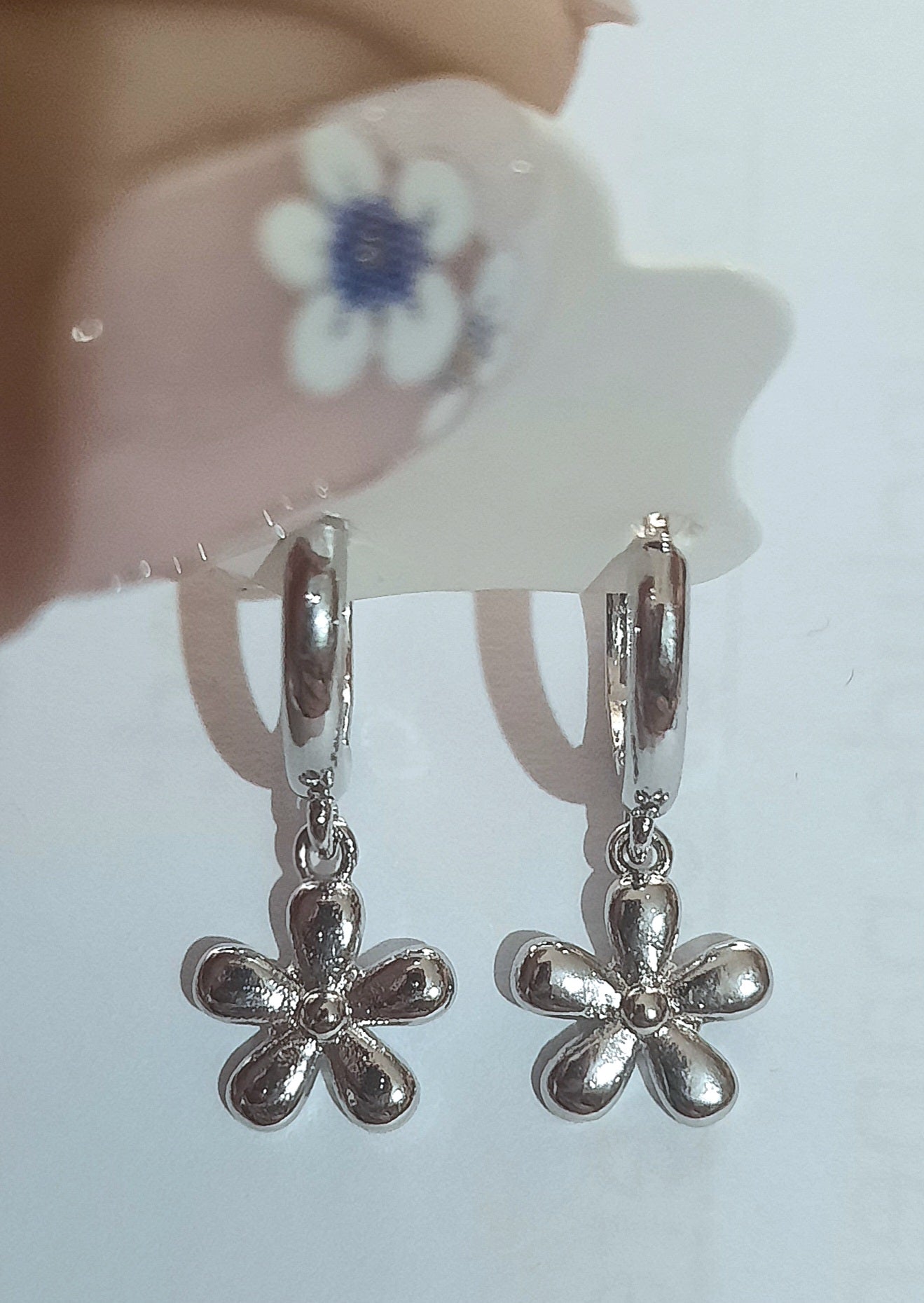 Earrings 925 Sterling Silver Flower Hoop Earrings.