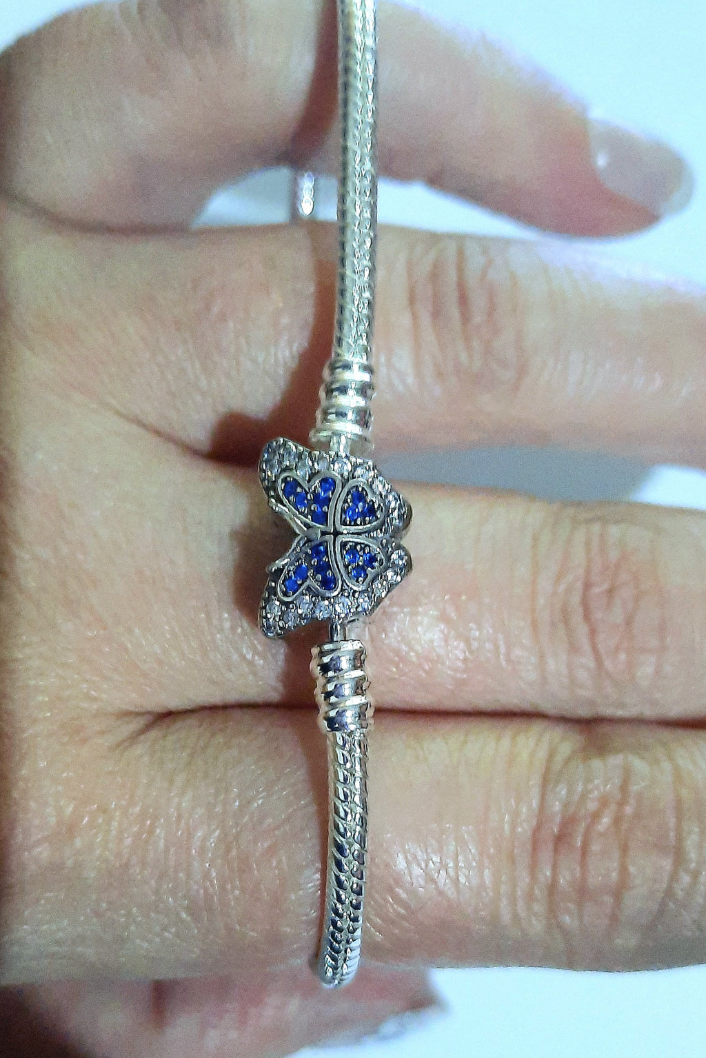 Bracelet 925 Silver Blue Zirconia's Butterfly Charm Bracelet 20cm