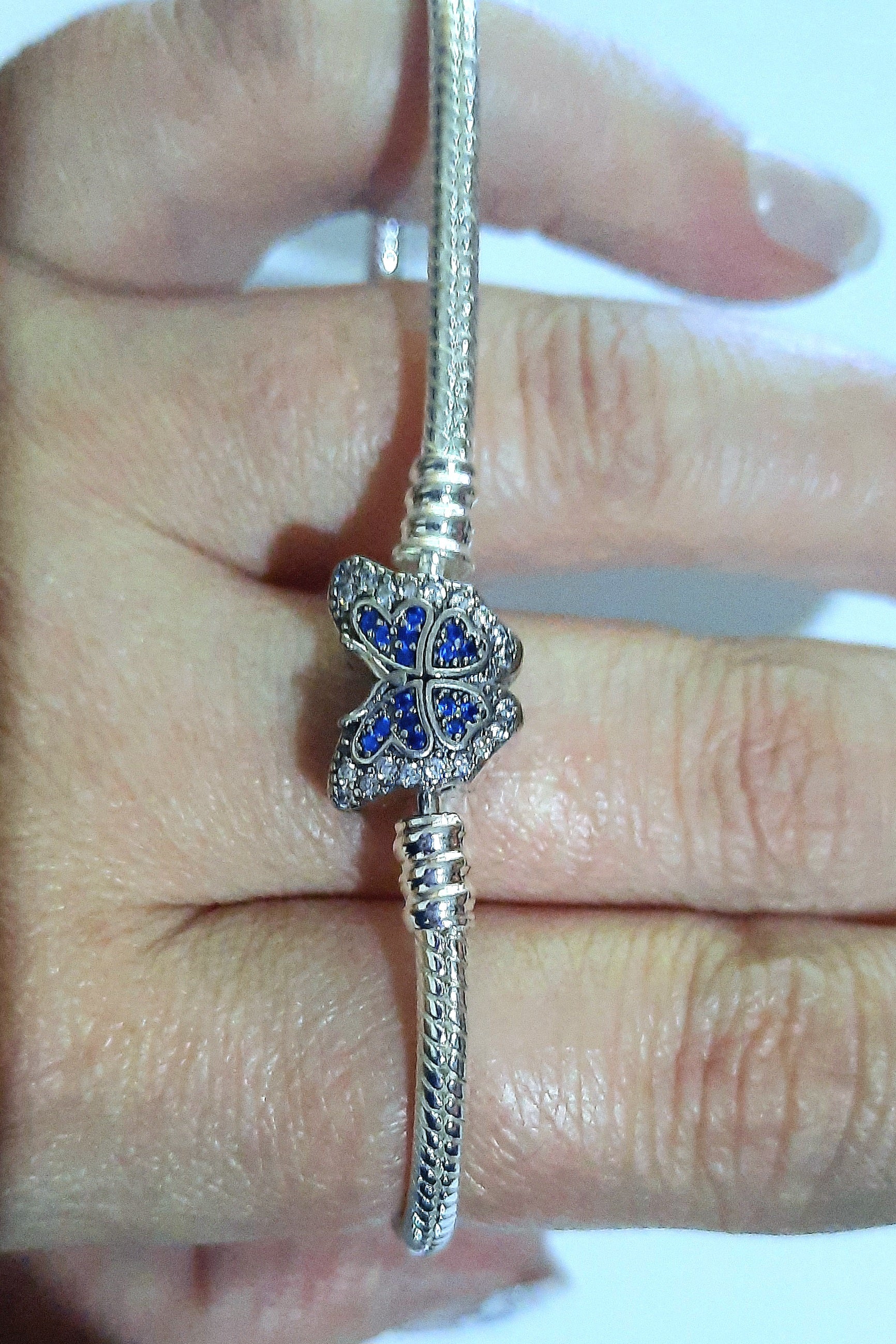 Bracelet 925 Silver Blue Zirconia's Butterfly Charm Bracelet 20cm