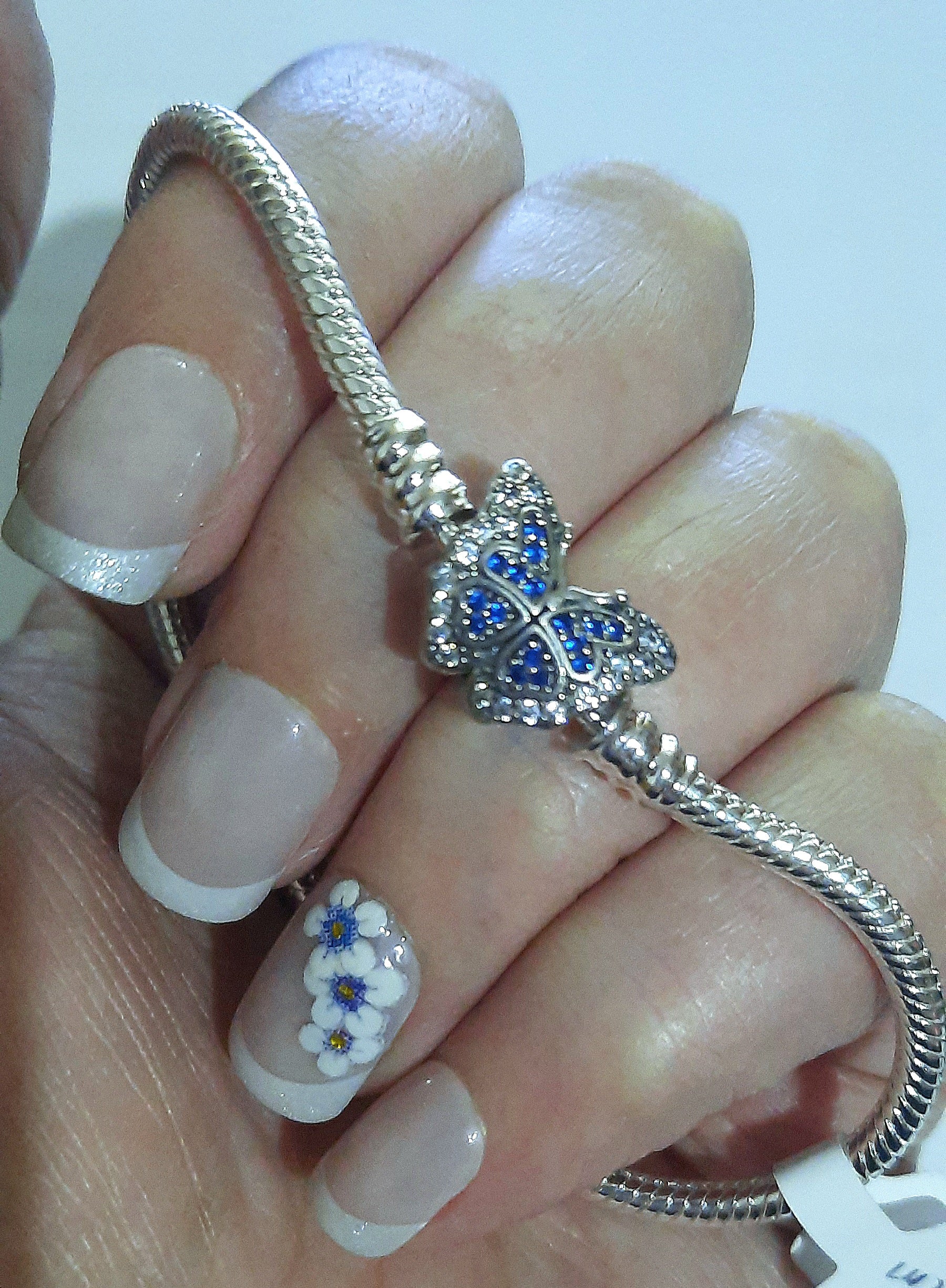 Bracelet 925 Silver Blue Zirconia's Butterfly Charm Bracelet 20cm